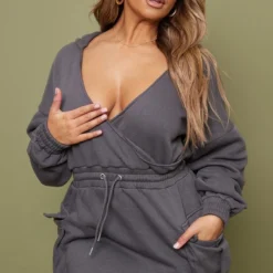 Shape Robe Pull Cache-coeur Gris Anthracite Style Utilitaire à Décolleté Et Poches