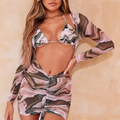 Robe En Mesh Rose Froncée à Tourbillons