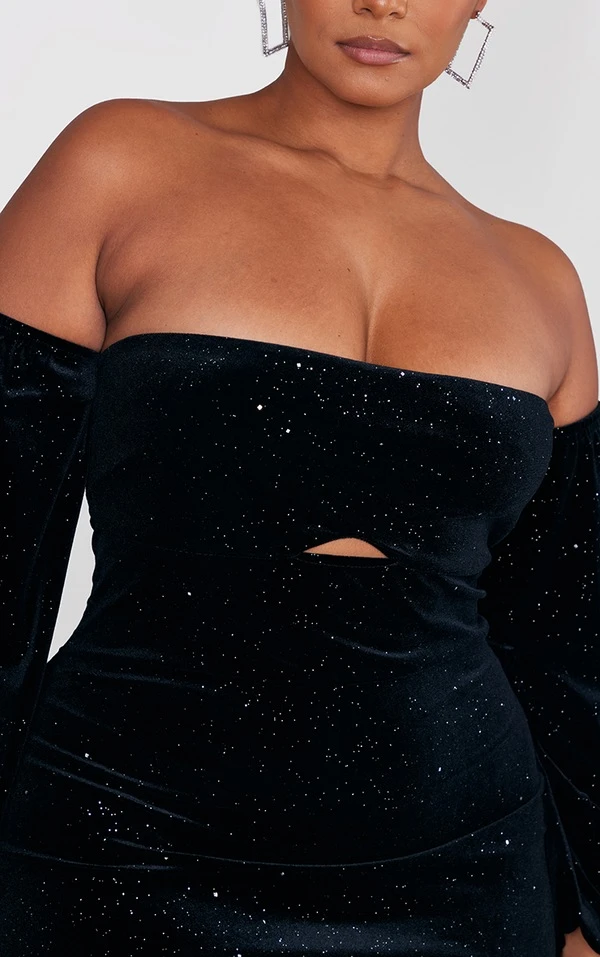 Plus Robe Moulante En Velours Noir Pailleté à Col Bardot 6 Plus Robe Moulante En Velours Noir Pailleté à Col Bardot – Image 4