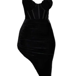 Robe Corset Mi-longue En Velours Froncé Noir à Bretelles -Jolie Vêtue Soldes Magasin 00a239b6fa2d9b29be4d9879ee433c1511fc2894 cmv6852 6