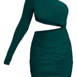 Robe Très Moulante Asymétrique Vert Forêt à Taille Découpée Et Fronces -Jolie Vêtue Soldes Magasin 0122fe228a386f29f22fc03f7680af863b112f87 cnc3025 5