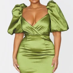 Plus Robe Moulante En Maille Tissée Vert Olive à Manches Bouffantes -Jolie Vêtue Soldes Magasin 01732afaddd3ca475006d5e9573b8c3ebb49e811 cmu5767 4