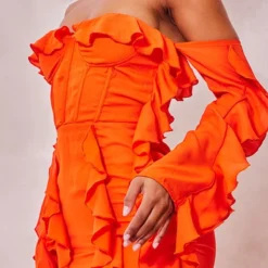 Robe Longue En Mousseline De Soie Orange Brûlé à Corset Et Manches Longues -Jolie Vêtue Soldes Magasin 0176aba8c4e36d3ec8561baa5657852d643dca63 cne8541 4