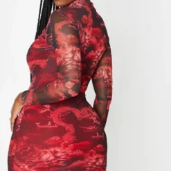 Shape Robe Moulante Rouge En Mesh Imprimé Asiatique à Col Haut -Jolie Vêtue Soldes Magasin 01ea4fa7676bb44260d94a5ba7259a6a5f9ca289 cmg9624 2