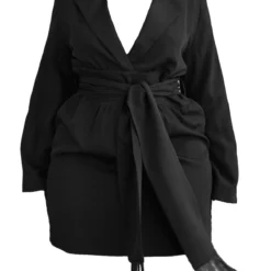 Plus Robe Portefeuille Noire à Ceinture Frangée -Jolie Vêtue Soldes Magasin 025781f5c35219b98bcc9cf2b01734b7d36fc7c9 cmw2778 5