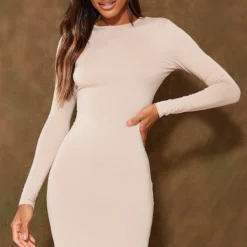 Robe Moulante Sable En Jersey à Manches Longues Avec Dos Nu Et Liens à Nouer -Jolie Vêtue Soldes Magasin 02c8a9aa211f30110b09f3cc7e20358fce8a49a4 cnb8093 3