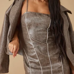 Robe Moulante En Similicuir Café Au Lait à Liserés Structurants -Jolie Vêtue Soldes Magasin 02d64c9c178c1289af70df10be8f674e73ab9cda cnc8314 4