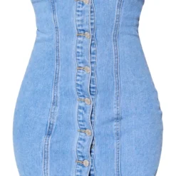 Robe Courte En Jean Bleu Vif à Ourlet Incurvé Et Boutons -Jolie Vêtue Soldes Magasin 02f7236f574cfac2e914d2f4870104863308b502 cnc9810 5