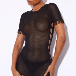 Mini Robe En Maille Tricot Transparente Noire à Ourlet Effiloché -Jolie Vêtue Soldes Magasin 02fa3358f97de5460a483b3fd4fd11ce260cb905 cmy1063 4