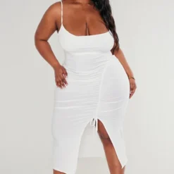 Plus Robe Mi-longue En Jersey Doux Froncé Crème à Col Bénitier -Jolie Vêtue Soldes Magasin 0325e1e24151c2200a33d7d2905dc2af39664eb6 cnd4812 1