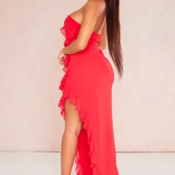 Shape Robe-bustier Longue En Maille Tissée Rouge à Volants Et Fente -Jolie Vêtue Soldes Magasin 032b1a97d0396b857602c012142e02719ff6e7e3 cne3476 2