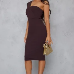 Petite Robe Mi-longue Asymétrique Chocolat à épaule Drapée -Jolie Vêtue Soldes Magasin 0341266ff5da6e0a9a49830a90bd9885999a2479 cnb9858 3