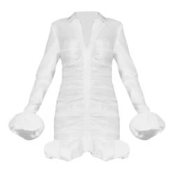 Robe Chemise Blanche Satinée à Devant Froncé Et Ourlet Volanté -Jolie Vêtue Soldes Magasin 0361e39751aecbe92689be12b2be53b83bb8d24f cnc5673 5