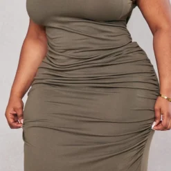 Plus Robe Longue Kaki Mousse à épaulettes Froncée Sur Le Côté -Jolie Vêtue Soldes Magasin 036a681f19abb4cfaf6a8dbab9406c3b83904970 cnc5216 4