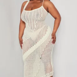 Plus Robe Longue En Maille Tricot Crème à Dos échancré -Jolie Vêtue Soldes Magasin 03984c0cf0caf009f07a648e11309e98160d9cd5 cne0652 3