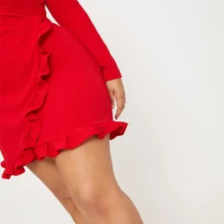 Plus Robe Portefeuille Volantée Rouge -Jolie Vêtue Soldes Magasin 03a316449d28fdd351040de78d6fff83e32daf04 CLW4789 5