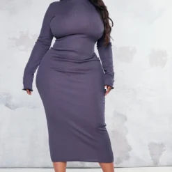 Plus Robe Mi-longue Gris Anthracite à Manches Longues Et Ourlet Légèrement Volanté -Jolie Vêtue Soldes Magasin 04034b0c54ea63f6ee238ca84d54c23be10e81da cnc2222 3