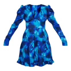 Robe Rétro Bleue Fleurie à Manches Bouffantes Et Ourlet Volanté -Jolie Vêtue Soldes Magasin 04353a86be31180623538cdf0d3b0fe99ef0dcf4 cnc8323 5