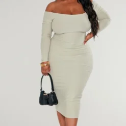 Plus Robe Moulante Vert Sauge Douce à Col Bardot -Jolie Vêtue Soldes Magasin 0443afcacd4901caf25b147c06e7c47a9e87e64c cnc9617 3