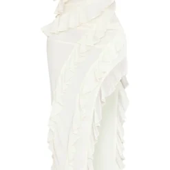 Shape Robe-bustier Longue En Maille Tissée Crème à Volants Et Fente -Jolie Vêtue Soldes Magasin 0449f93e9e2aee1f35cde4e556dbbc3673434bfc cne3477 5