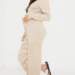 Maternité Robe De Grossesse Mi-longue En Maille Gris Pierre à Ventre Froncé Et Boutons Asymétriques -Jolie Vêtue Soldes Magasin 044ca38badefb90a24077f33ed1bc4ed6e181981 cms8021 4