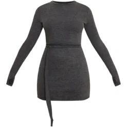 Robe Moulante Côtelée Gris Anthracite à Nouer Sur La Taille -Jolie Vêtue Soldes Magasin 04fce59fe331d614172acc256d6b5b0bdb376efd cnb3600 5