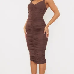Robe Mi-longue Chocolat Très Froncée à Bretelles Fines -Jolie Vêtue Soldes Magasin 0545fbdbbdde6bf482c6072d7c8403234ac071eb cnb2812 3