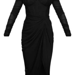 Robe Mi-longue En Mesh Froncé Drapé Noir à Manches Longues -Jolie Vêtue Soldes Magasin 05660c70bdbea63aea95db4fd0014c5cfae7e9c1 cnc7627 5
