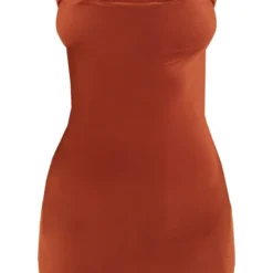 Robe Moulante Droite Rouille à Bretelles Spaghetti Et Col Bénitier -Jolie Vêtue Soldes Magasin 0616c377442521c0427af91e4cd57c297a7e3c5a cnd5845 5