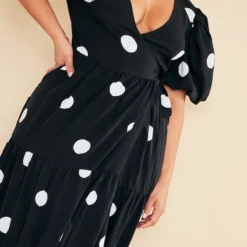 Plus Robe Longue Noire Imprimé Pois à Taille Nouée Et étages -Jolie Vêtue Soldes Magasin 0658571fe65d39f01f561269923bae841da5e8f9 cnc9703 4