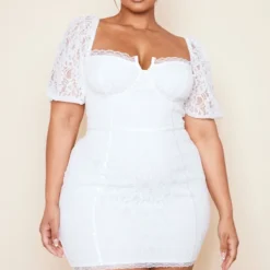 Plus Robe Moulante En Dentelle Blanche à Bonnets -Jolie Vêtue Soldes Magasin 0675405f51312fd30a3b80dae7fc94eef82459b9 cne0848 3