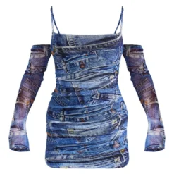 Robe Moulante En Mesh Bleu Imprimé Jean à épaules Dénudées -Jolie Vêtue Soldes Magasin 0732b57828d7f9e2cf9121fc3a94a073432fbeb5 cnb9196 5