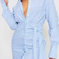 Robe Chemise Rayée Bleu Clair à Boutons Et Noeud -Jolie Vêtue Soldes Magasin 07f46fd709e5c3ade9db06d5f5e2e430b44d749a cnc8287 4