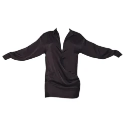 Robe Chemise Satinée Drapée Noire à Col Bénitier -Jolie Vêtue Soldes Magasin 0812ef106d5f75e87ea69db708892aa6def2762a cmw4897 6