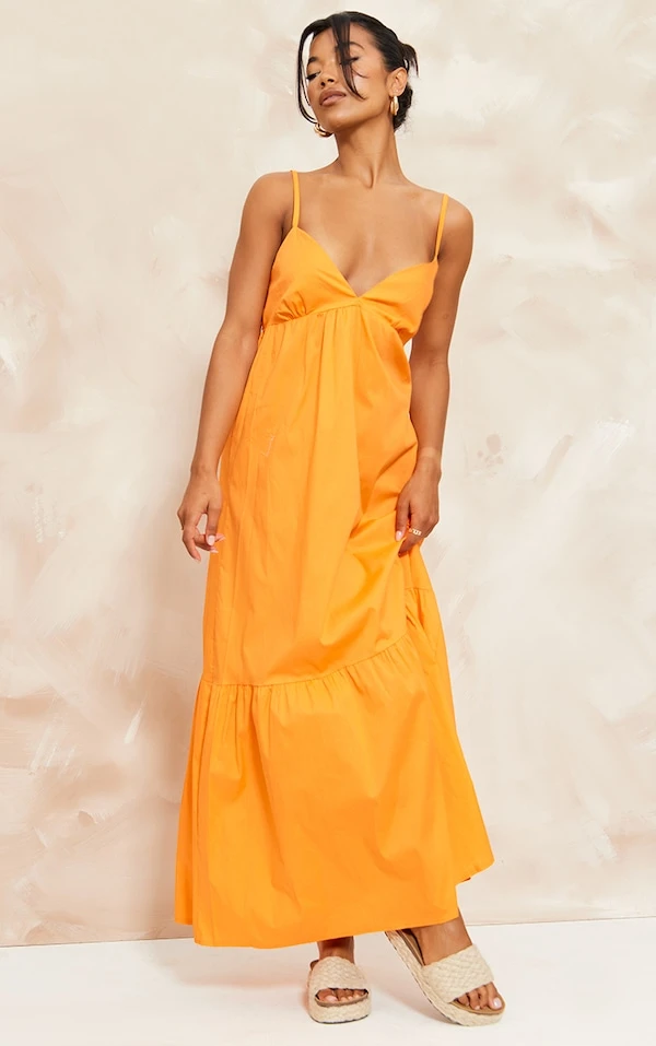 Robe Babydoll Longue Orange à Bretelles Et Superpositions 5 Robe Babydoll Longue Orange à Bretelles Et Superpositions – Image 3