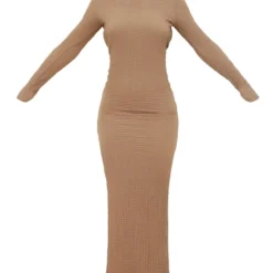 Robe Mi-longue Texturée Taupe à Manches Longues Et Dos Ouvert -Jolie Vêtue Soldes Magasin 083330df2110f773e094f02aba3044e3287abaf7 cnd4027 5