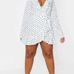 Plus Robe Volantée Style Cache-coeur à Imprimé Pois Blanche -Jolie Vêtue Soldes Magasin 0857c167d5731d55aa90bd9b2796cd5a3866c54e cmm7678 3