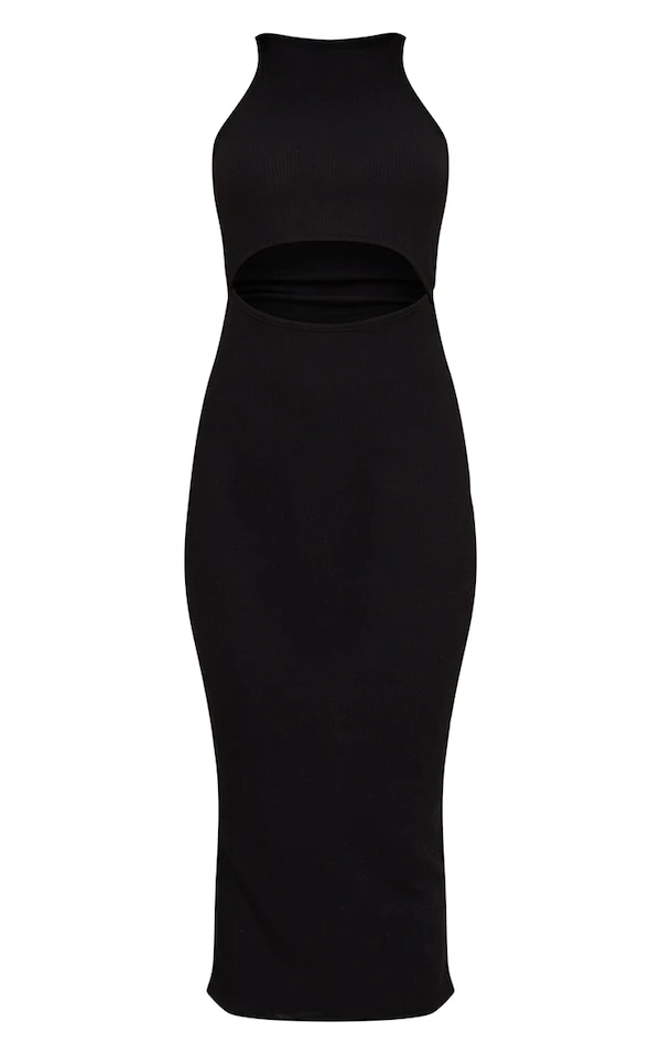 Robe Mi-longue Côtelée Noire à Découpes Et Col Nageur 7 Robe Mi-longue Côtelée Noire à Découpes Et Col Nageur – Image 5