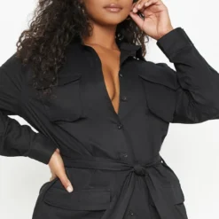 Plus - Robe Chemise Noire Style Utilitaire -Jolie Vêtue Soldes Magasin 08658f35167453fbfeb4ac54b0552027d3f949e4 clz8876 5