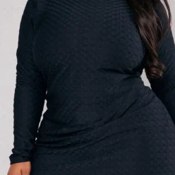 Plus Robe Moulante Texturée Noire -Jolie Vêtue Soldes Magasin 087ce5c4be83cf84600474e79e0a6963ad006860 cnc5170 4