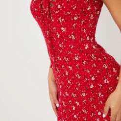 Robe Droite Rouge Vif Fleurie à Volants -Jolie Vêtue Soldes Magasin 0899ff3a038c44b330b853ac339d4a50532f6833 CMS1128 4