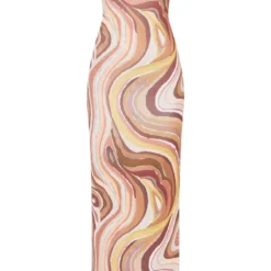 Robe Longue Asymétrique En Mesh Dévoré Marron Imprimé Tourbillons -Jolie Vêtue Soldes Magasin 08fa500342102c3e4d015cfcf1fd6345a4b2bb39 cne2701 5