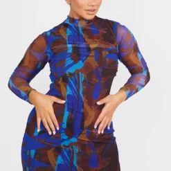 Shape Robe Moulante Bleue En Mesh Imprimé Abstrait à Col Haut -Jolie Vêtue Soldes Magasin 090d6845b7484186cdb13deffd63ba3557a06abc cmv2765 4