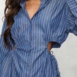 Robe Chemise Bleu Foncé à Taille Froncée Et Découpée -Jolie Vêtue Soldes Magasin 09364b671a978a590037fe9080c299b3a5d50dba cnd4048 4