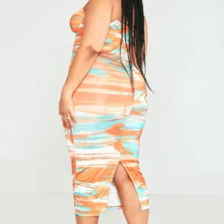 Plus Robe Mi-longue Côtelée Crêpée Orange à Imprimé Abstrait Et Détail Bonnets -Jolie Vêtue Soldes Magasin 096d4f73d22a5f730206574bac2dd55630d324b9 cnd4899 2