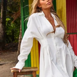 Robe Chemise Oversize Plissée En Maille Tissée Blanche -Jolie Vêtue Soldes Magasin 09b93afaad566e14c1464851b17b8afe8e70e3f9 cmz0958 5