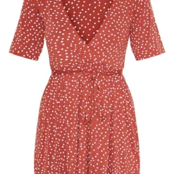 Robe Cache-coeur Terracotta Imprimé Pois à Volants -Jolie Vêtue Soldes Magasin 09ddd192f7903a7090a6540678a3d8552aa78575 cmc7132 3