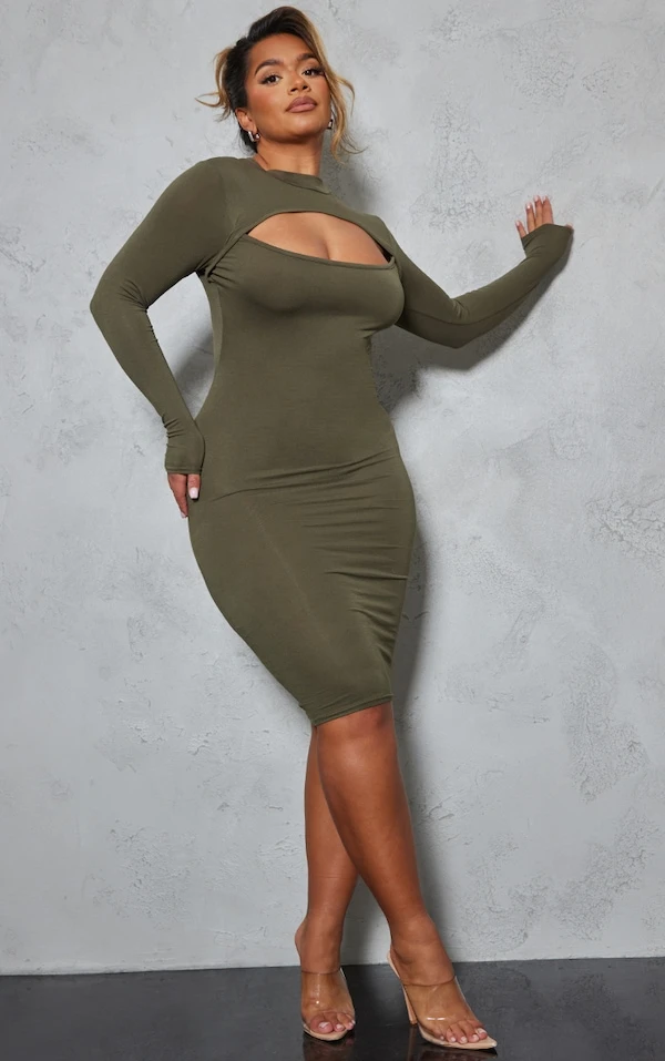 Shape Robe Mi-longue En Jersey Vert Olive Kaki à Découpe Et Manches Longues 5 Shape Robe Mi-longue En Jersey Vert Olive Kaki à Découpe Et Manches Longues – Image 3