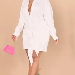 Plus Robe Chemise Oversize Blanche à Lien Noué Devant -Jolie Vêtue Soldes Magasin 0a0f96bcead0f4b6dcb24f5aebb79a9cb4d85dc4 cmw4351 4