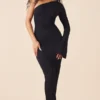 Robe Longue Texturée Noire Asymétrique